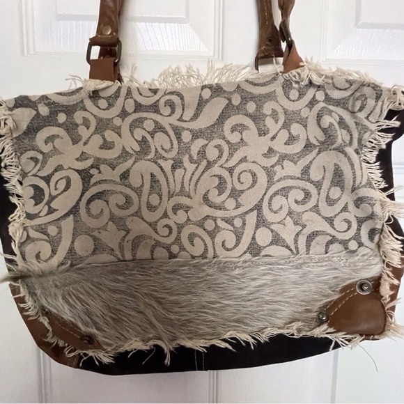 Myra Bag Handbags - COOL! Myra Bag Boho Upcycled Canvas & Cowhide, Cow Hair Shoulder Bag
